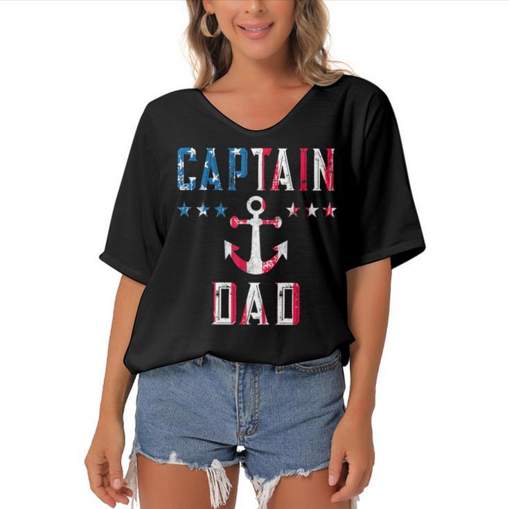Mens Patriotic Captain Dad American Flag Boat Owner 4Th Of July  Women's Bat Sleeves V-Neck Blouse