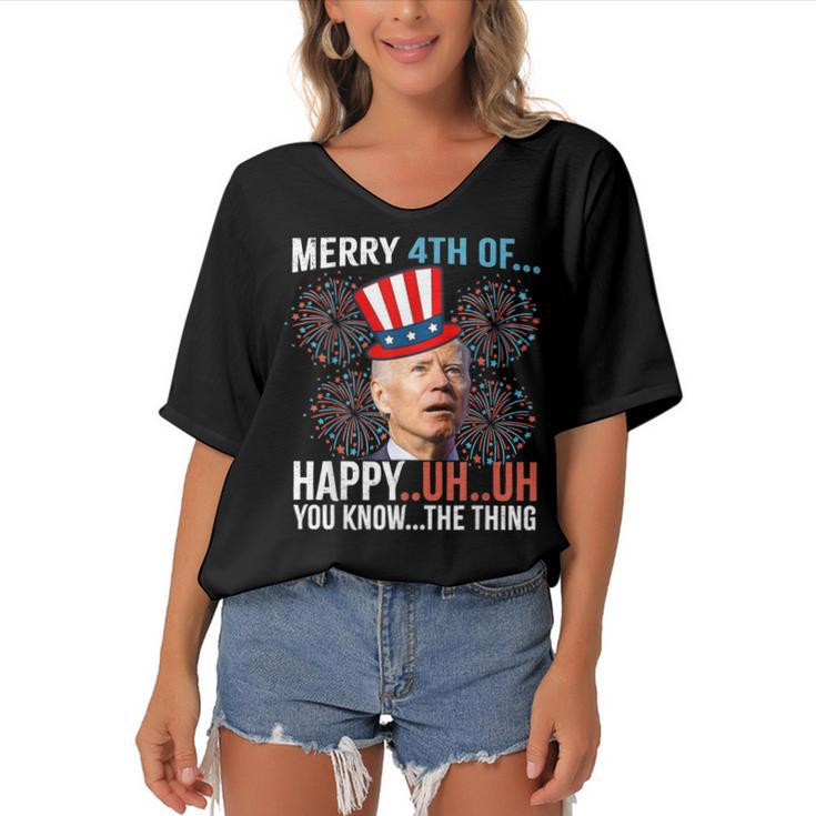 Merry 4Th Of Happy Uh Uh You Know The Thing Funny 4 July  Women's Bat Sleeves V-Neck Blouse