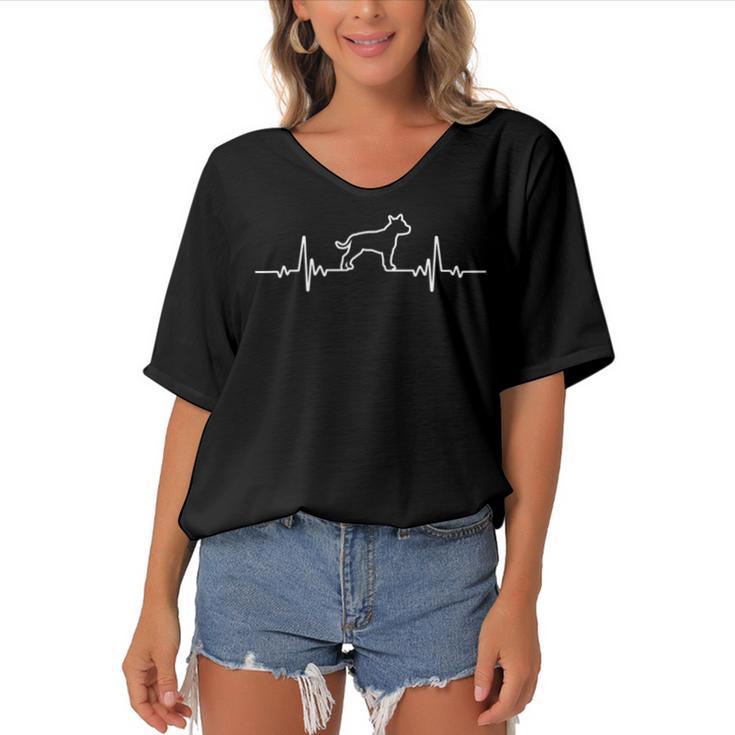 Minimalist Heartbeat American Staffordshire Terrier Women's Bat Sleeves V-Neck Blouse