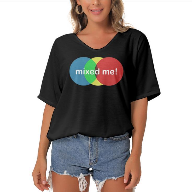 Mixed Me Funny Colors Colouring Women's Bat Sleeves V-Neck Blouse