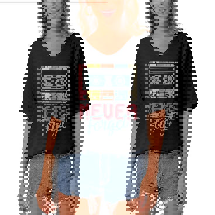 Mixtape Cassettes Retro Vintage Music Cassette 90S 80S Tape Women's Bat Sleeves V-Neck Blouse