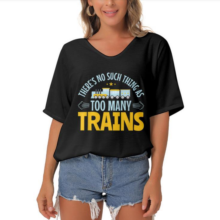 Model Train Lover Too Many Trains Railroad Collector  Women's Bat Sleeves V-Neck Blouse