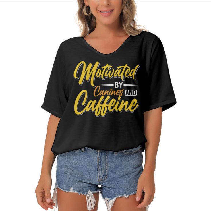 Motivated By Caffeine And Canine  803 Trending Shirt Women's Bat Sleeves V-Neck Blouse