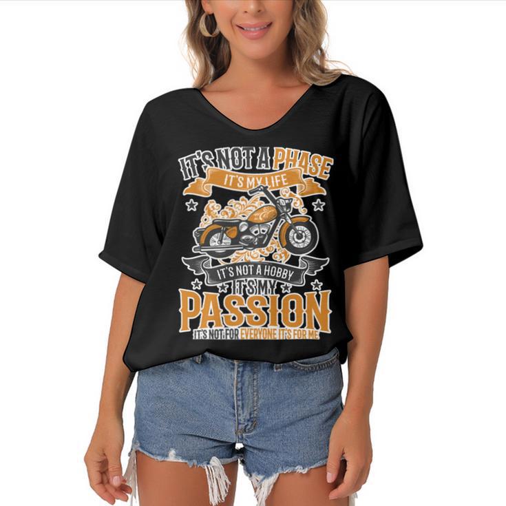 Motorcycle Passion Biker Cute Dreaming 488 Shirt Women's Bat Sleeves V-Neck Blouse