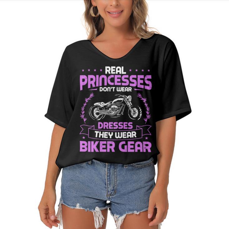 Motorcycle Real Princesses Wear Biker 483 Shirt Women's Bat Sleeves V-Neck Blouse