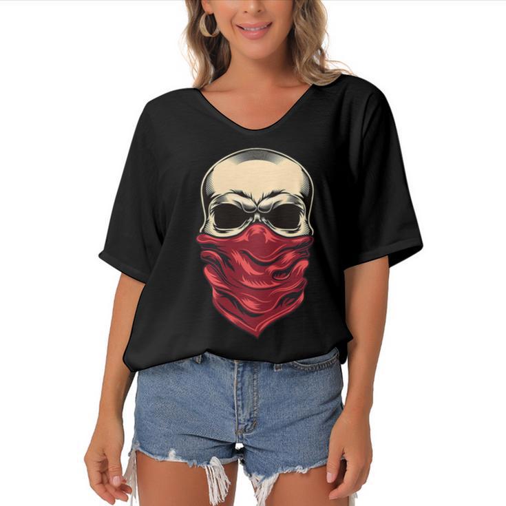 Motorcycle Skull Dreaming Racing 473 Shirt Women's Bat Sleeves V-Neck Blouse