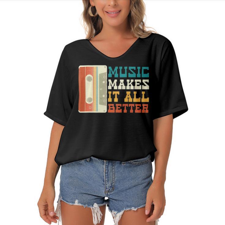 Music Makes It All Better 764 Shirt Women's Bat Sleeves V-Neck Blouse