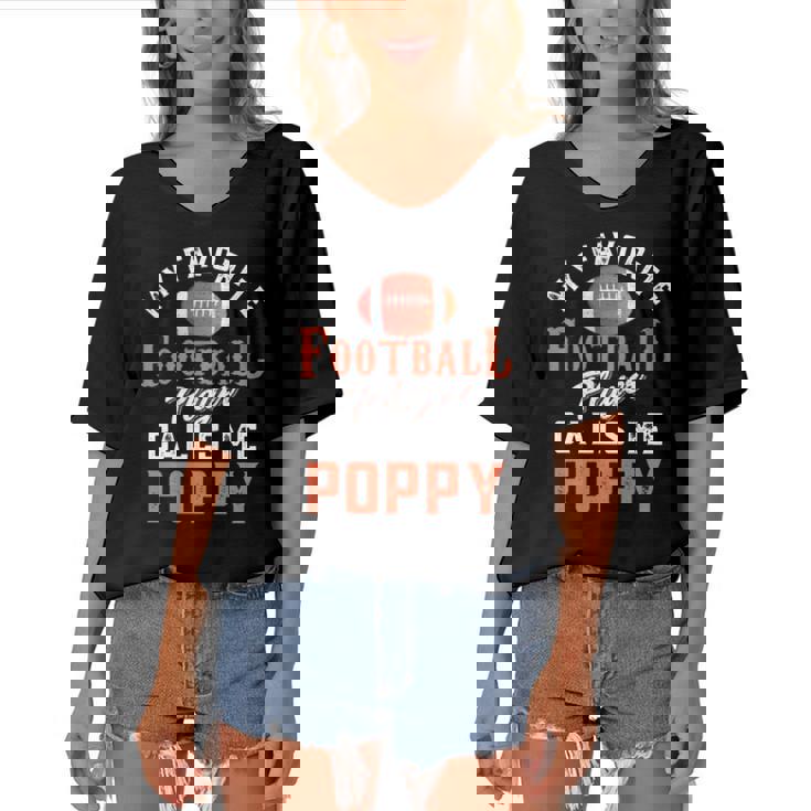 My Favorite Football Player Calls Me Poppy Women's Bat Sleeves V-Neck Blouse