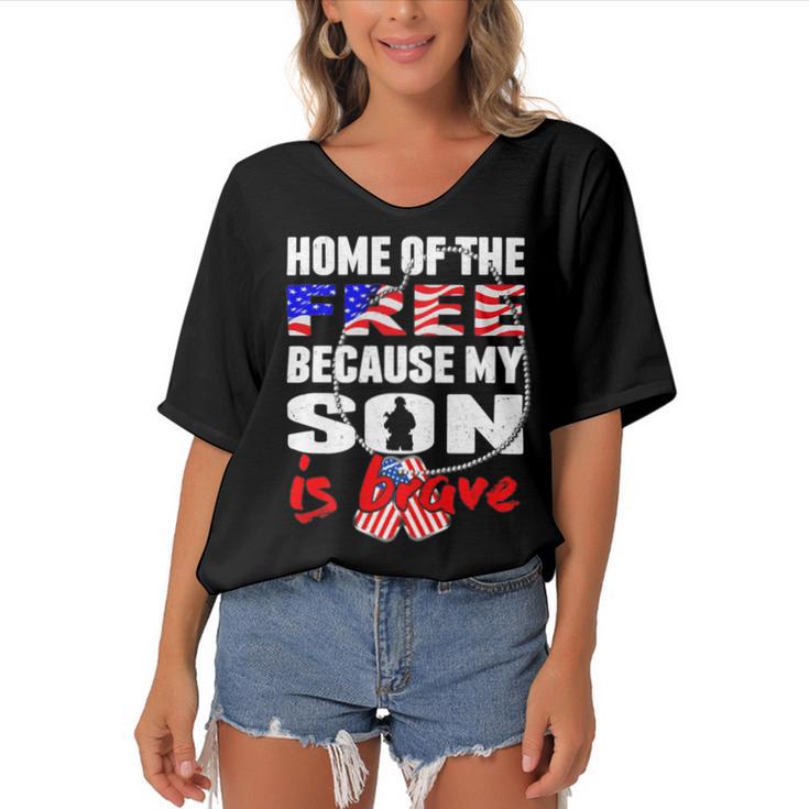 My Son Is Brave Home Of The Free Proud 716 Shirt Women's Bat Sleeves V-Neck Blouse