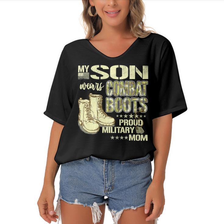 My Son Wears Combat Boots Proud 691 Shirt Women's Bat Sleeves V-Neck Blouse