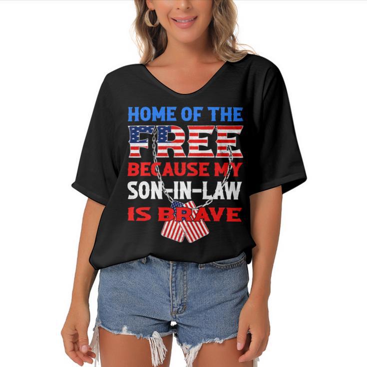 My Soninlaw Is Brave Home Of The Free 687 Shirt Women's Bat Sleeves V-Neck Blouse