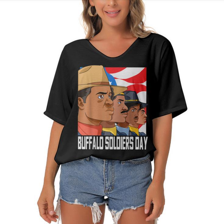 National Buffalo Soldiers Day July 28Th Patriotic Gift  Women's Bat Sleeves V-Neck Blouse