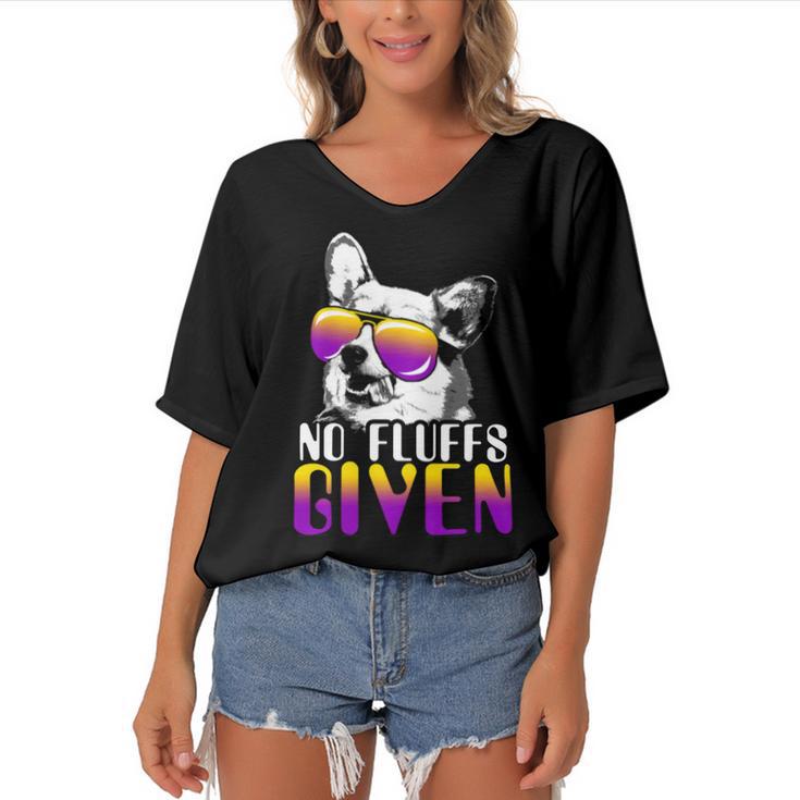 No Fluffs Given Corgi Sunglasses Pembroke Welsh Corgi Pwc Women's Bat Sleeves V-Neck Blouse