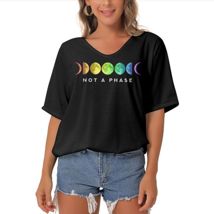 Not A Phase Moon Lgbt Gay Pride  Women's Bat Sleeves V-Neck Blouse
