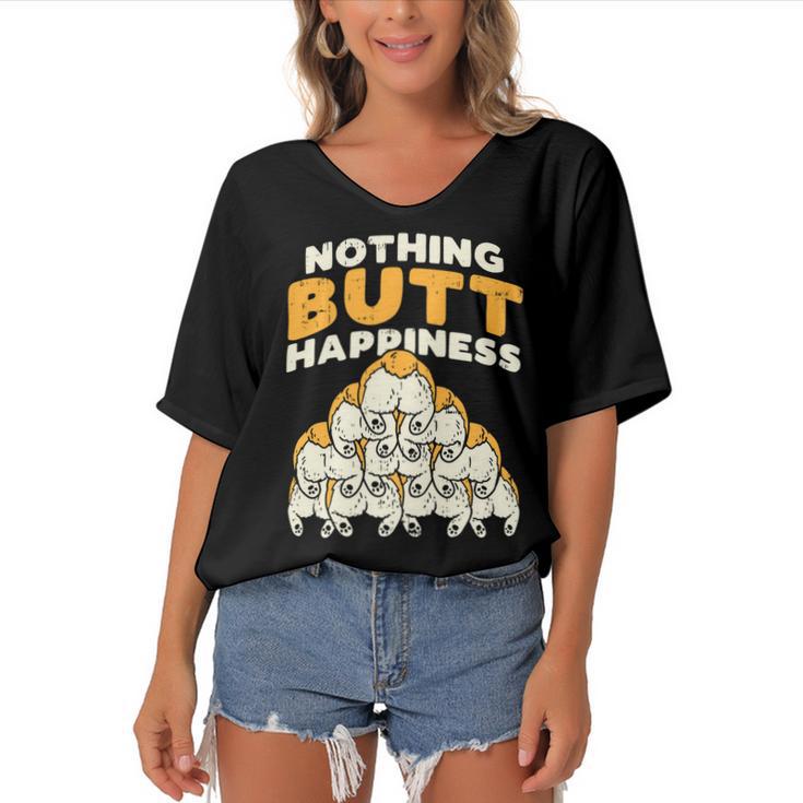 Nothing Butt Happiness Funny Welsh Corgi Dog Pet Lover Gift V4 Women's Bat Sleeves V-Neck Blouse