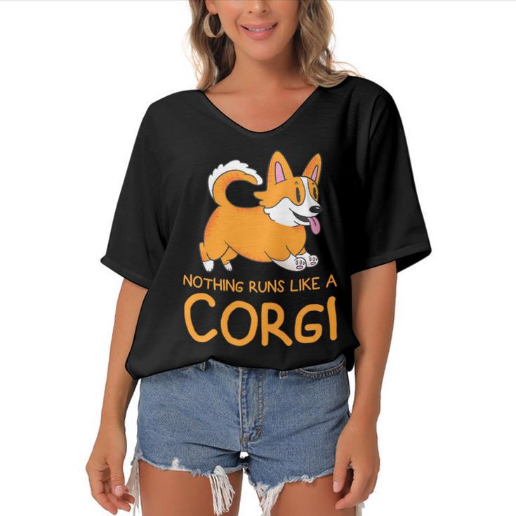 Nothing Runs Like A Corgi Funny Animal Pet Dog Lover V5 Women's Bat Sleeves V-Neck Blouse