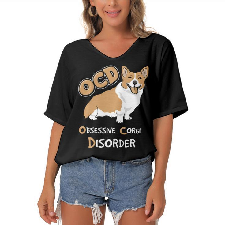Ocd-Obsessive-Corgi Disorder Women's Bat Sleeves V-Neck Blouse