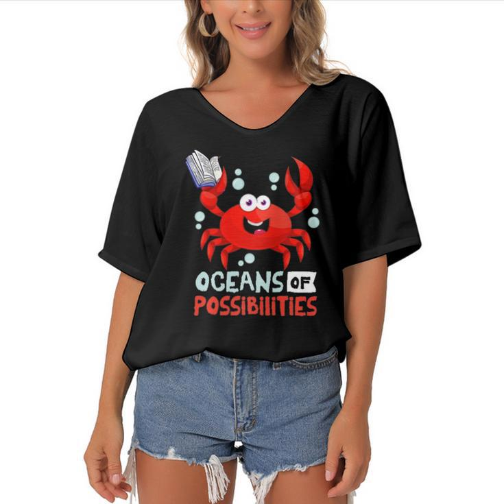 Oceans Of Possibilities Summer Reading 2022Crab Women's Bat Sleeves V-Neck Blouse