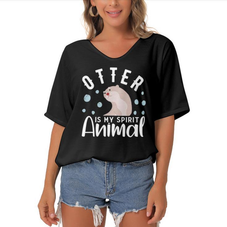 Otter Is My Spirit Animal  Otter Design Otter Women's Bat Sleeves V-Neck Blouse