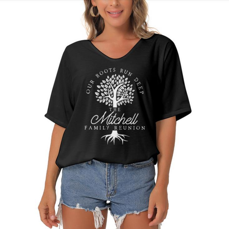 Our Roots Run Deep Mitchell Family Reunion S Women's Bat Sleeves V-Neck Blouse