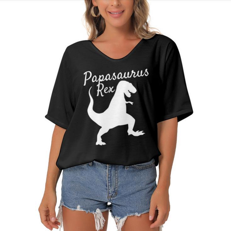 Papa Saurus Rex  Family Dinosaur Pajamas Women's Bat Sleeves V-Neck Blouse