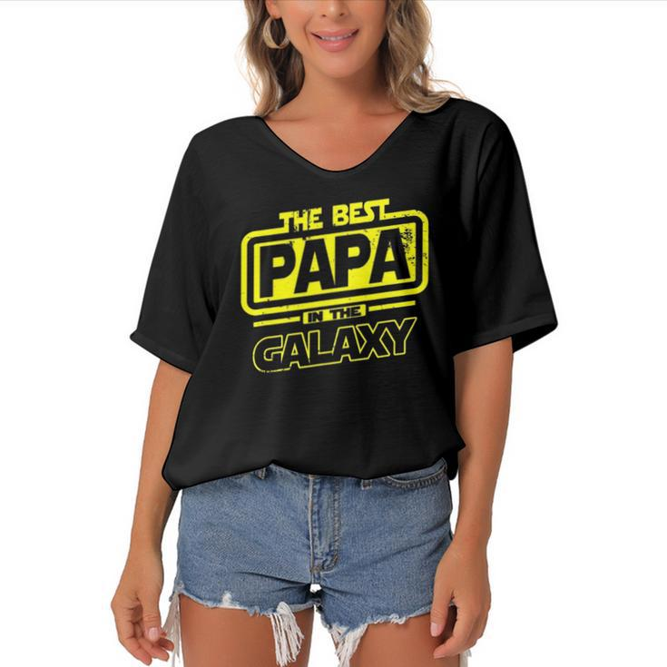 Papa The Best In The Galaxy Gift Women's Bat Sleeves V-Neck Blouse