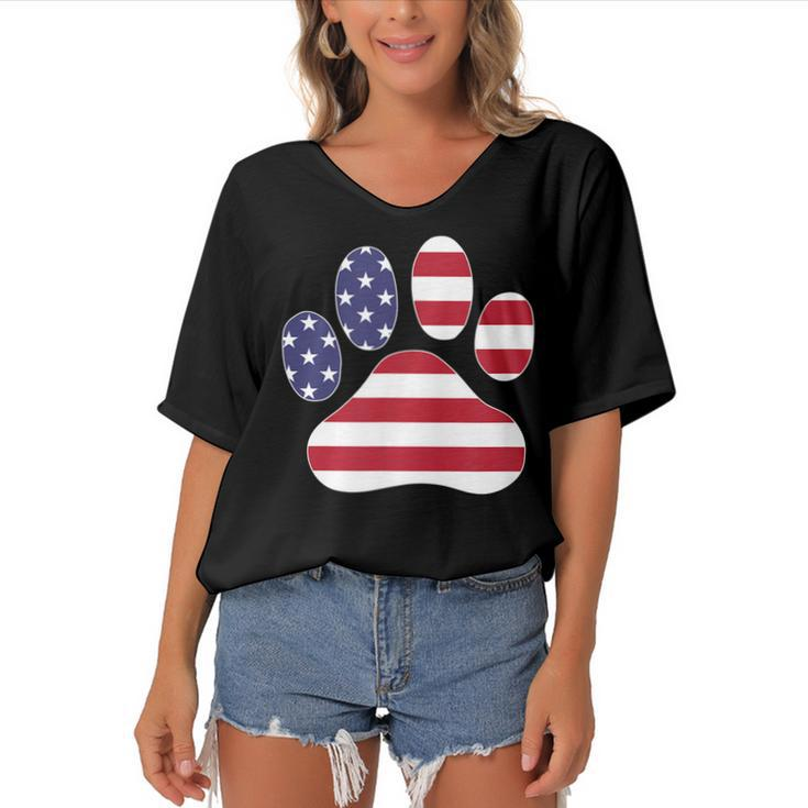 Patriotic Dog Paw Print For 4Th Of July  Women's Bat Sleeves V-Neck Blouse