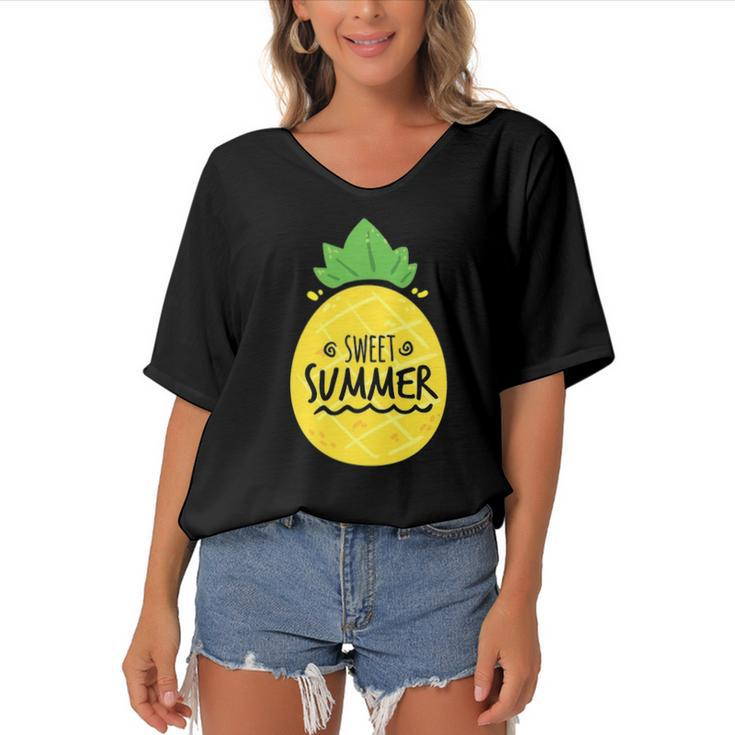 Pineapple Summer Funny Sweet Summer Hello Break Vacation Women's Bat Sleeves V-Neck Blouse