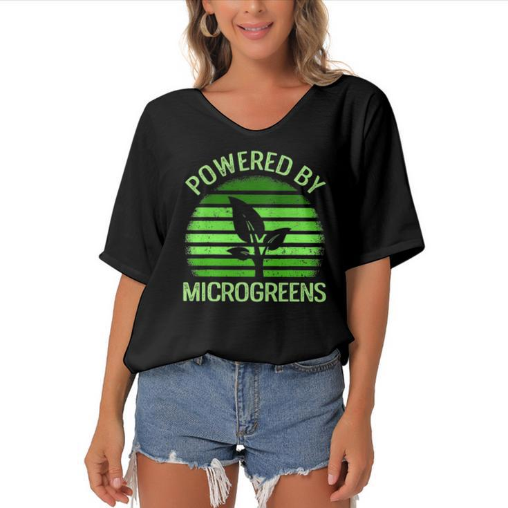 Powered By Microgreens Vegan Urban Farmers Gardening Women's Bat Sleeves V-Neck Blouse