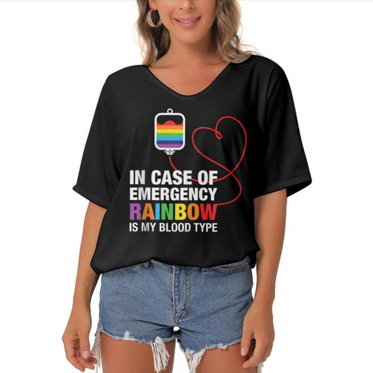 Pride Month Rainbow Is My Blood Type Lgbt Flag  Women's Bat Sleeves V-Neck Blouse