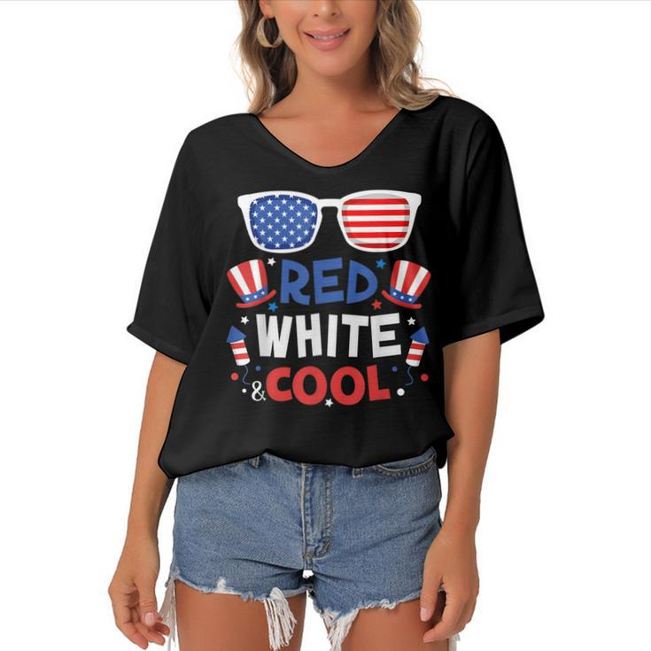 Red White And Cool Sunglasses 4Th Of July Toddler Boys Girls  Women's Bat Sleeves V-Neck Blouse