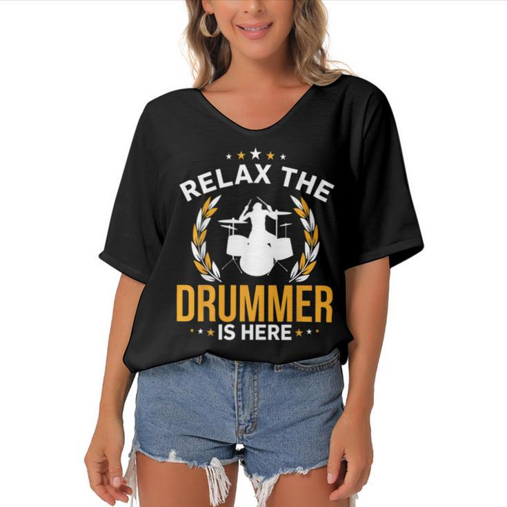 Relax The Drummer Here  Women's Bat Sleeves V-Neck Blouse
