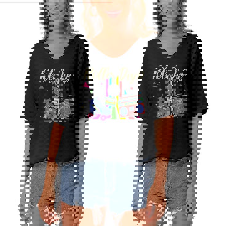 Retro Roller Skating Roller Disco Roller Skates Skating Women's Bat Sleeves V-Neck Blouse