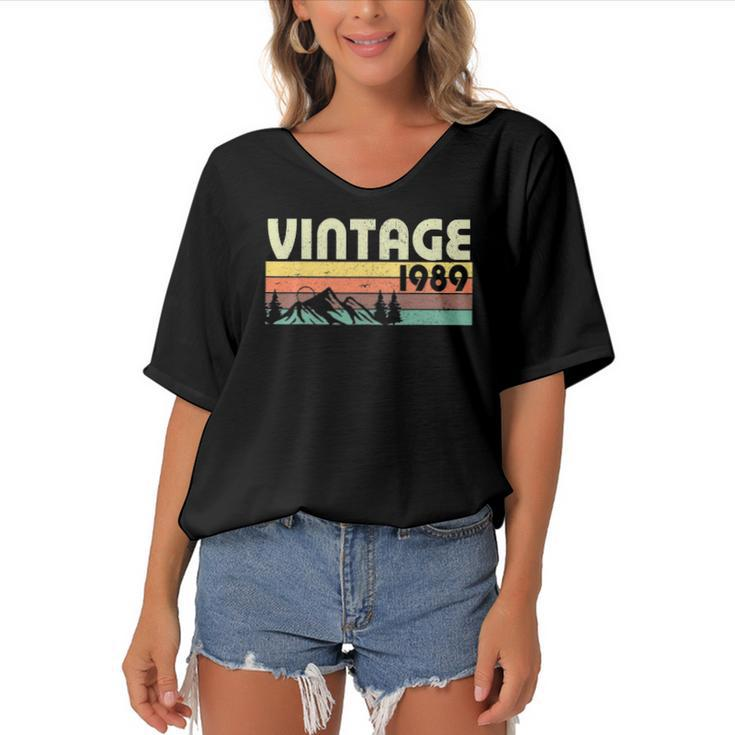 Retro Vintage 1989 Graphics 33Rd Birthday Gift 33 Years Old Women's Bat Sleeves V-Neck Blouse