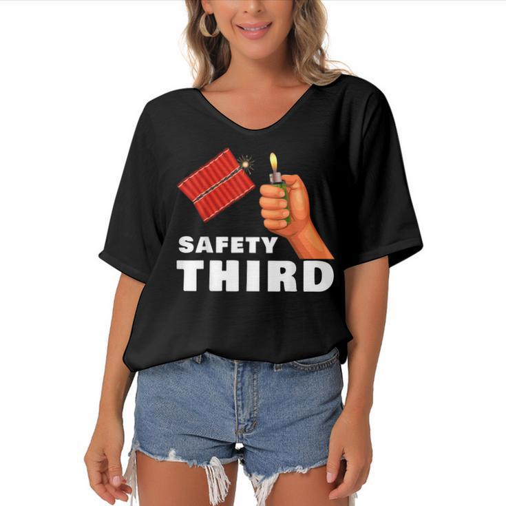 Safety Third 4Th Of July Patriotic Funny Fireworks  Women's Bat Sleeves V-Neck Blouse