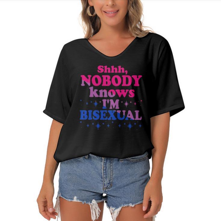 Shhh Nobody Knows Im Bisexual Lgbt Pride Women's Bat Sleeves V-Neck Blouse