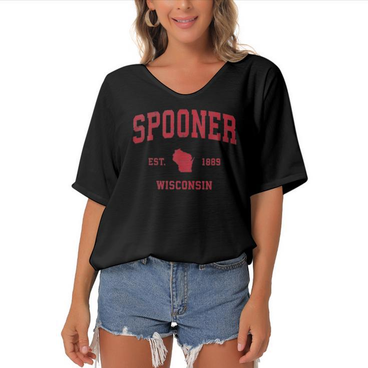 Spooner Wisconsin Wi Vintage Sports Design Red Print Women's Bat Sleeves V-Neck Blouse