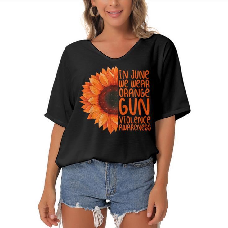 Sunflower In June We Wear Orange Gun Violence Awareness Day  Women's Bat Sleeves V-Neck Blouse