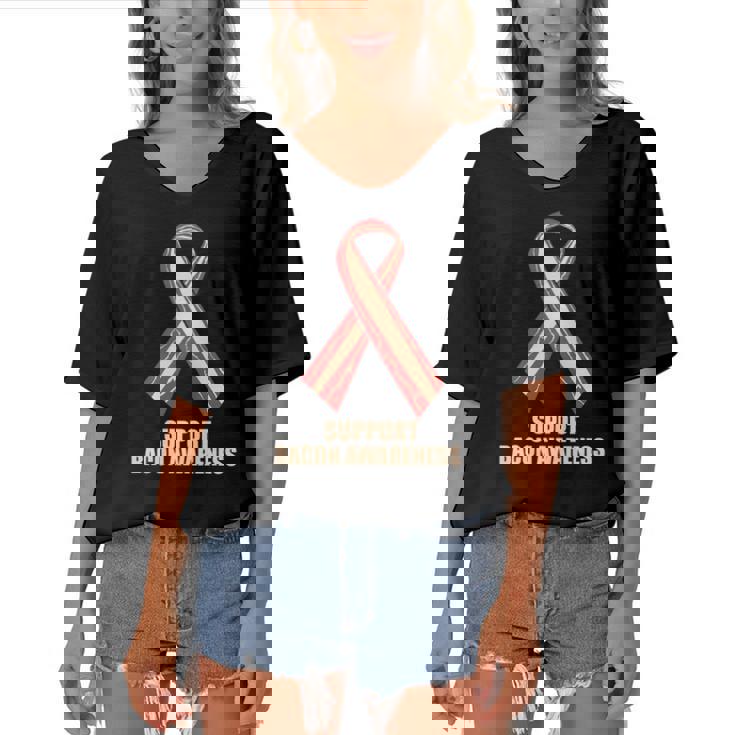 Support Bacon Awareness Ribbon Fun Bacon Women's Bat Sleeves V-Neck Blouse
