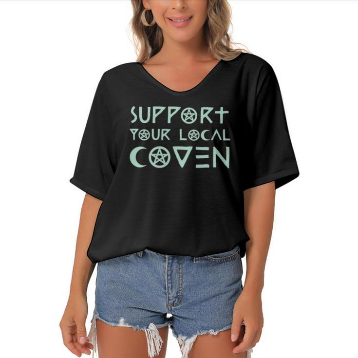 Support Your Local Coven Witch Clothing Wicca Women's Bat Sleeves V-Neck Blouse