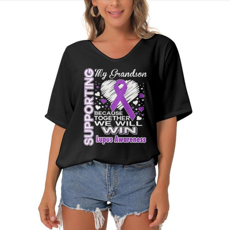 Supporting My Grandson - Lupus Awareness Women's Bat Sleeves V-Neck Blouse