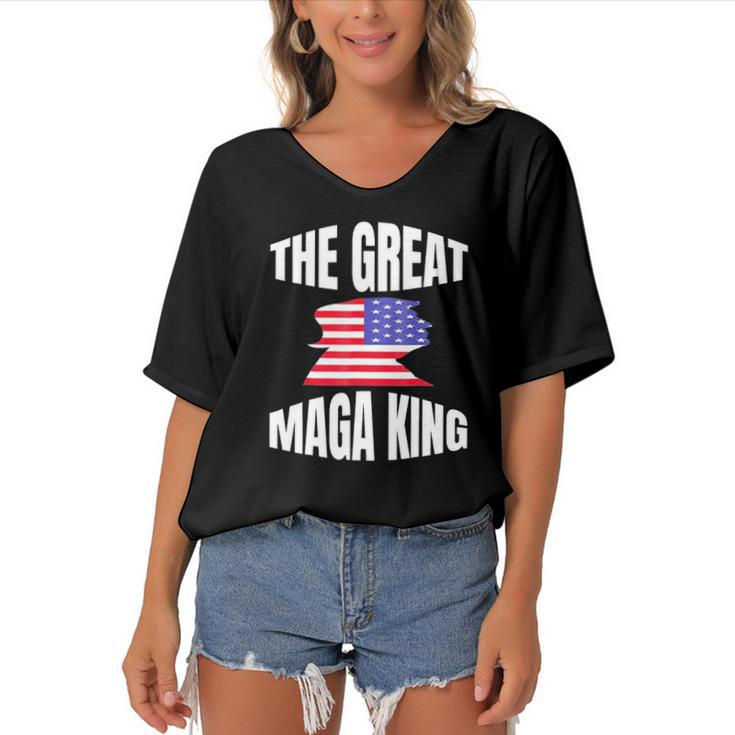 The Great Maga King Patriotic Donald Trump Women's Bat Sleeves V-Neck Blouse