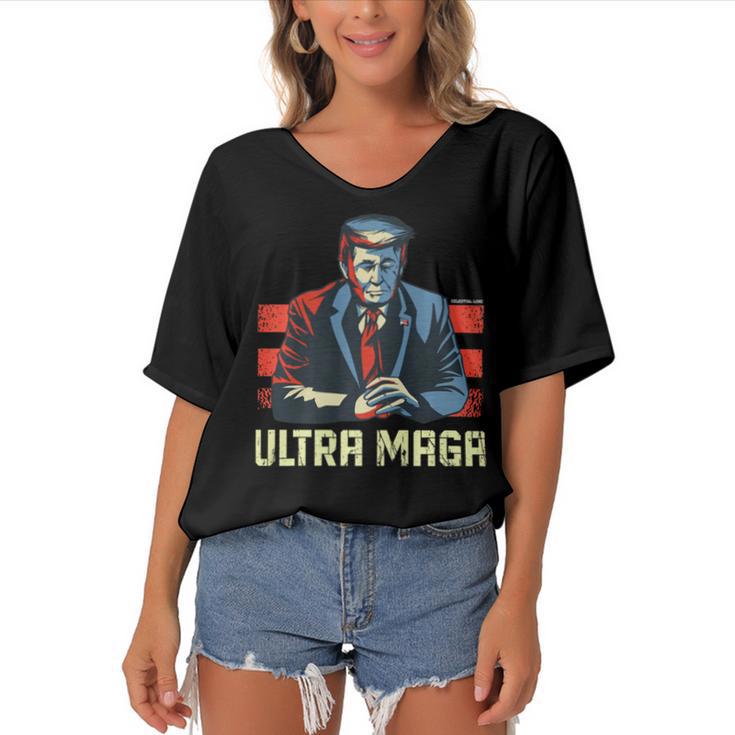 The Great Maga King Trump Ultra Proud Ultramaga   Women's Bat Sleeves V-Neck Blouse