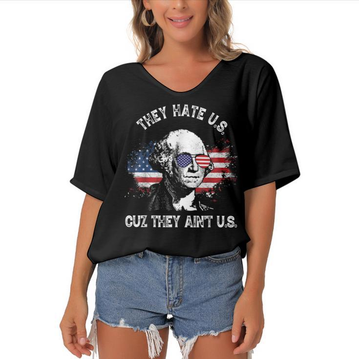They Hate Us Cuz They Aint Us Funny 4Th Of July  Women's Bat Sleeves V-Neck Blouse