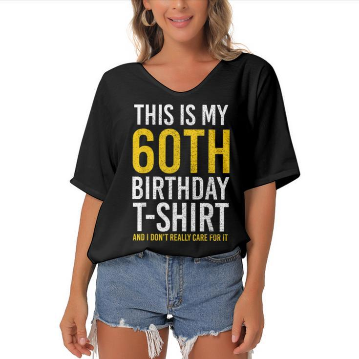 This Is My 60Th Birthday Outfit Funny Turning 60  Women's Bat Sleeves V-Neck Blouse