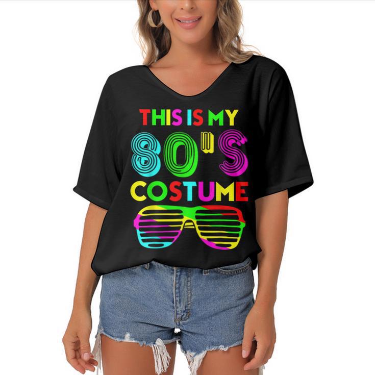 This Is My 80S Costume Funny Halloween 1980S 80S Party  Women's Bat Sleeves V-Neck Blouse