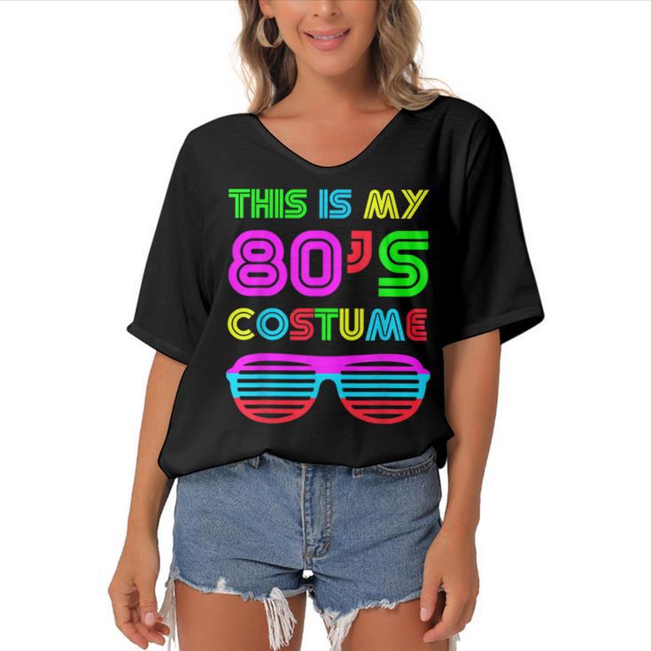 This Is My 80S Costume Retro Halloween Disco Costume  Women's Bat Sleeves V-Neck Blouse