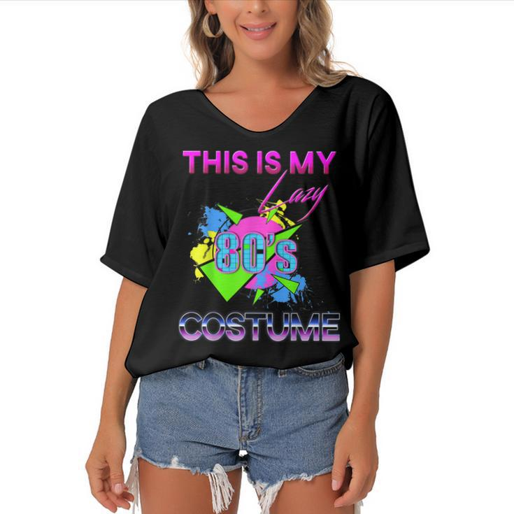 This Is My Lazy 80S Costume Rad Eighties Halloween Costume  Women's Bat Sleeves V-Neck Blouse