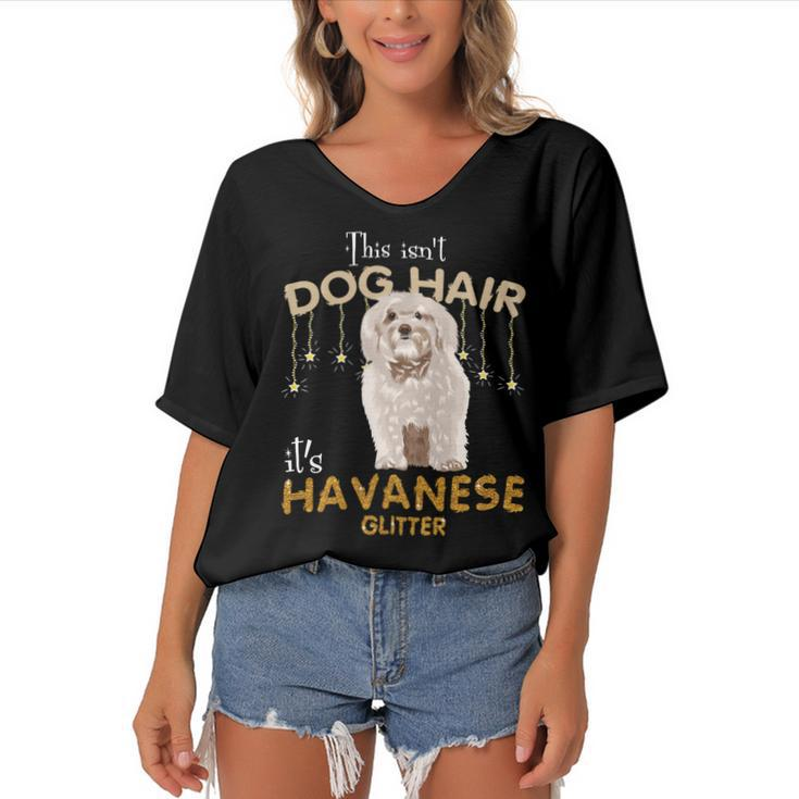 This Isnt Dog Hair Its Havanese Glitter Women's Bat Sleeves V-Neck Blouse