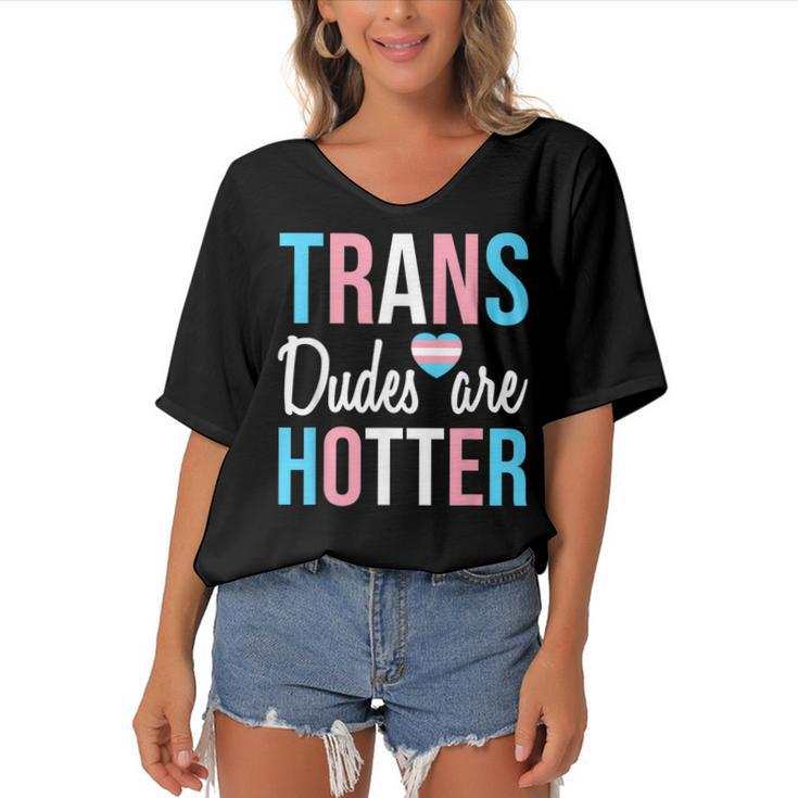 Trans Dudes Are Hotter Transgender Gay Pride Month  V2 Women's Bat Sleeves V-Neck Blouse